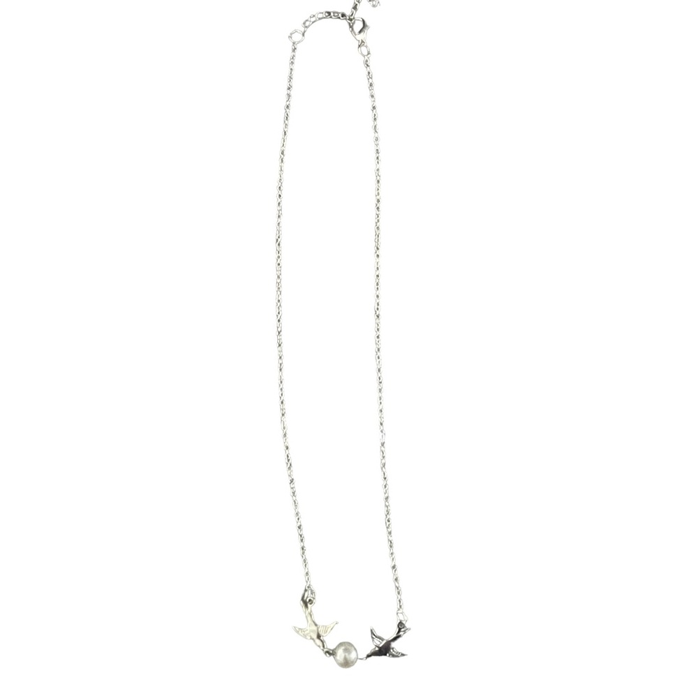 BIRDS AND PEARL SILVER NECKLACE - Picture 2 of 6